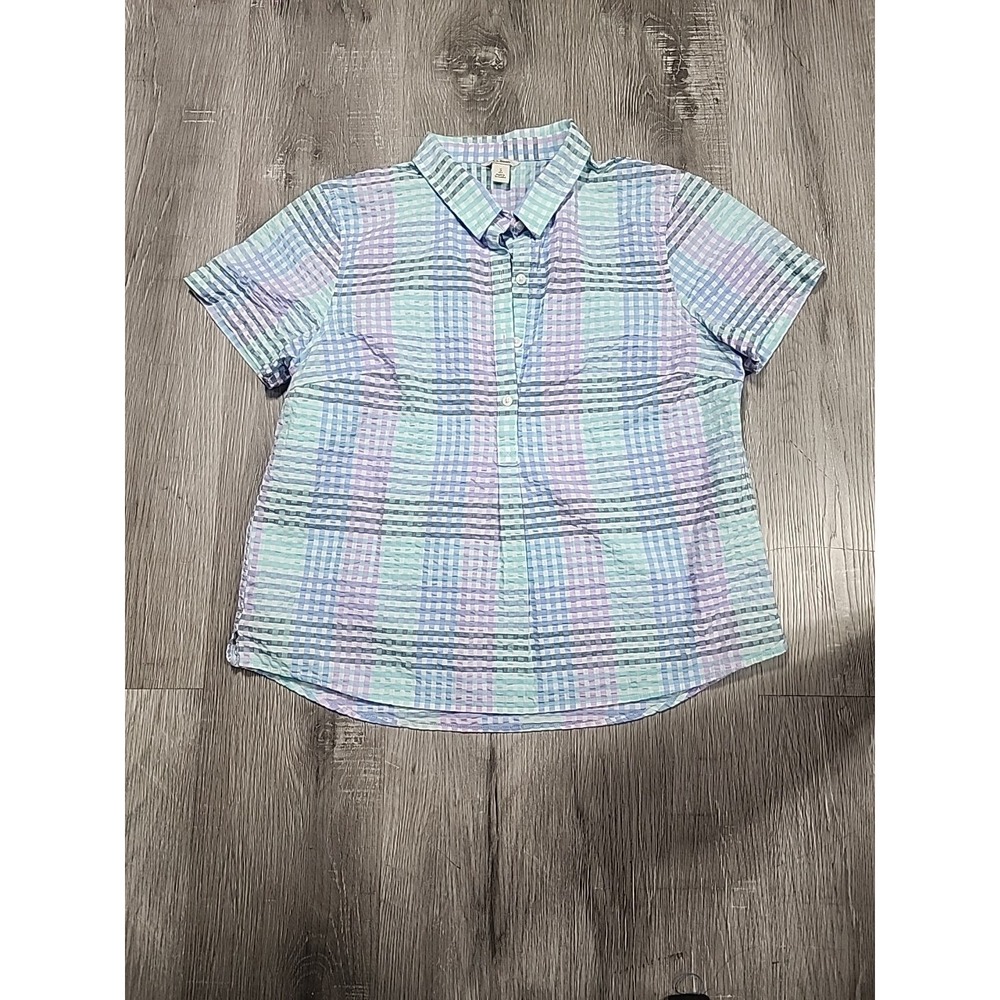 L.L. Bean Women's Vacationland Seersucker Shirt, Short-Sleeve Popover Plaid